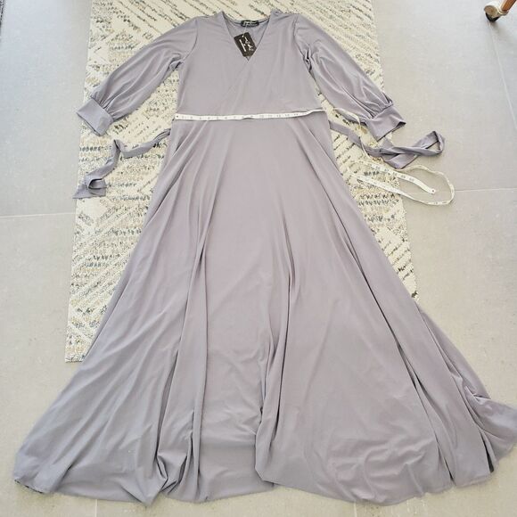 Brigitte Brianna Grey Wrap Maxi Dress Modest Spandex Comfy Long Boho Dress SZ L - Picture 6 of 12